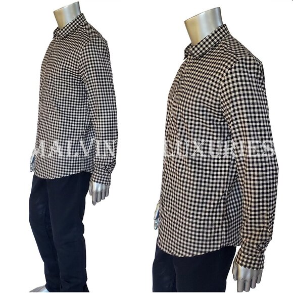 GUCCI SHIRT MENS WHITE BLACK PLAID PRINT COTTON CLASSIC - Picture 2 of 9